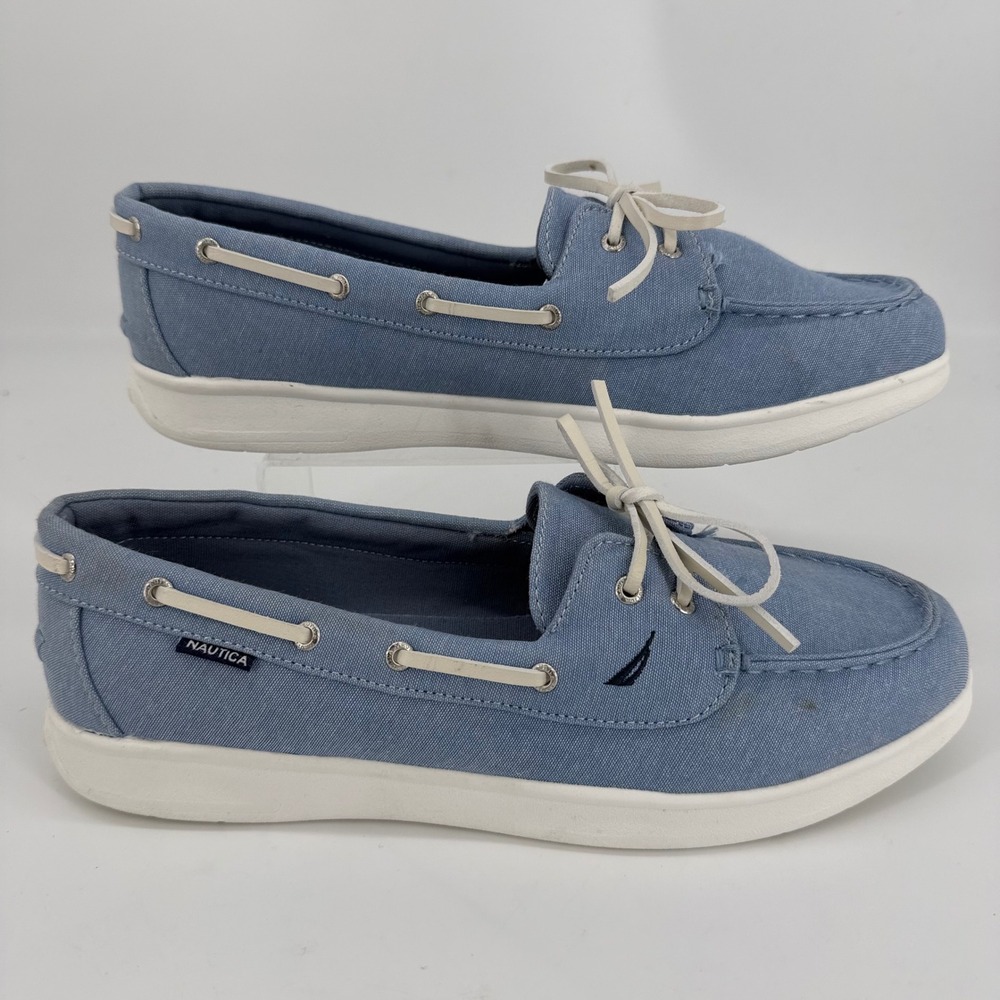 Nautica Datepalm Womens Blue Canvas Boat Shoes Loafers Size 10 Sneaker Sole